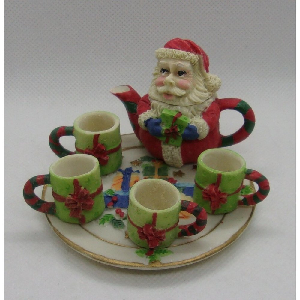 C&F Enterprises Miniature Resin Santa Claus Tea Set #48439  1995